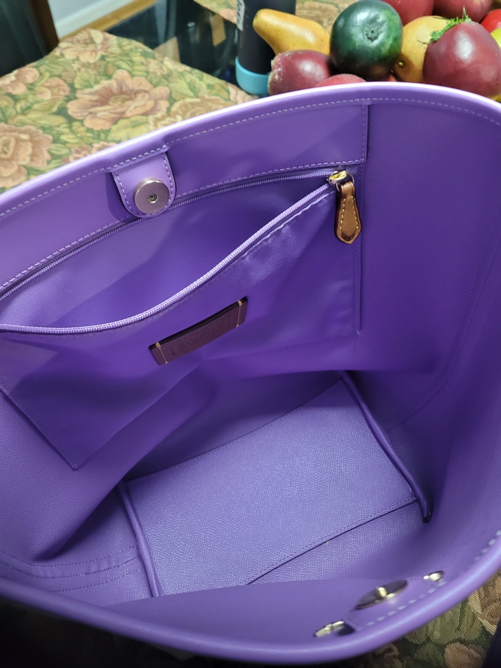 Coach Beige Signature Canvas Tote with Purple Trim - Picture 4 of 5
